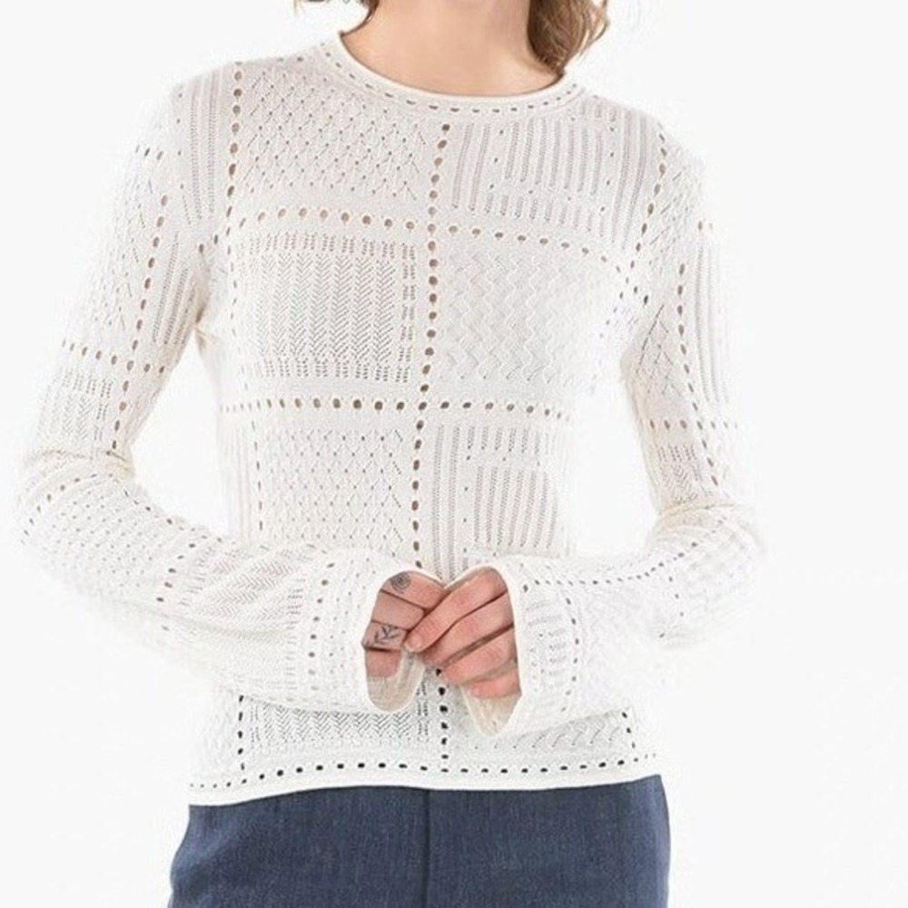 Chloe Crochet Knit Long Sleeve Sweater in Cloudy White Size Medium